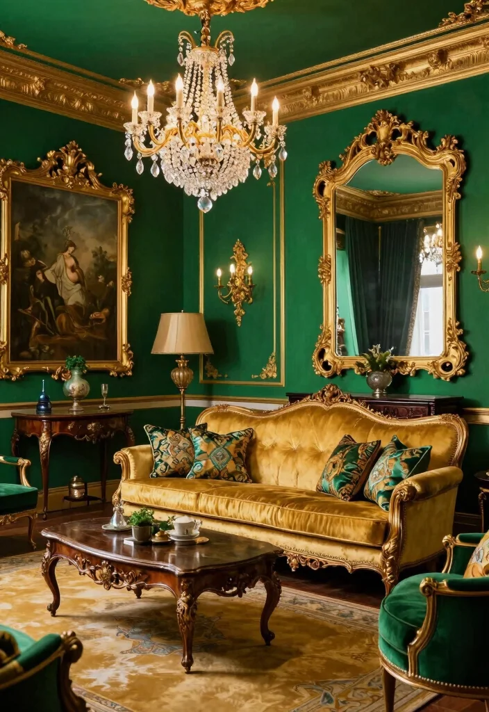 16 Baroque Living Room Ideas: Luxurious Ornate Drama - 1. Embrace Dramatic Color Schemes 1