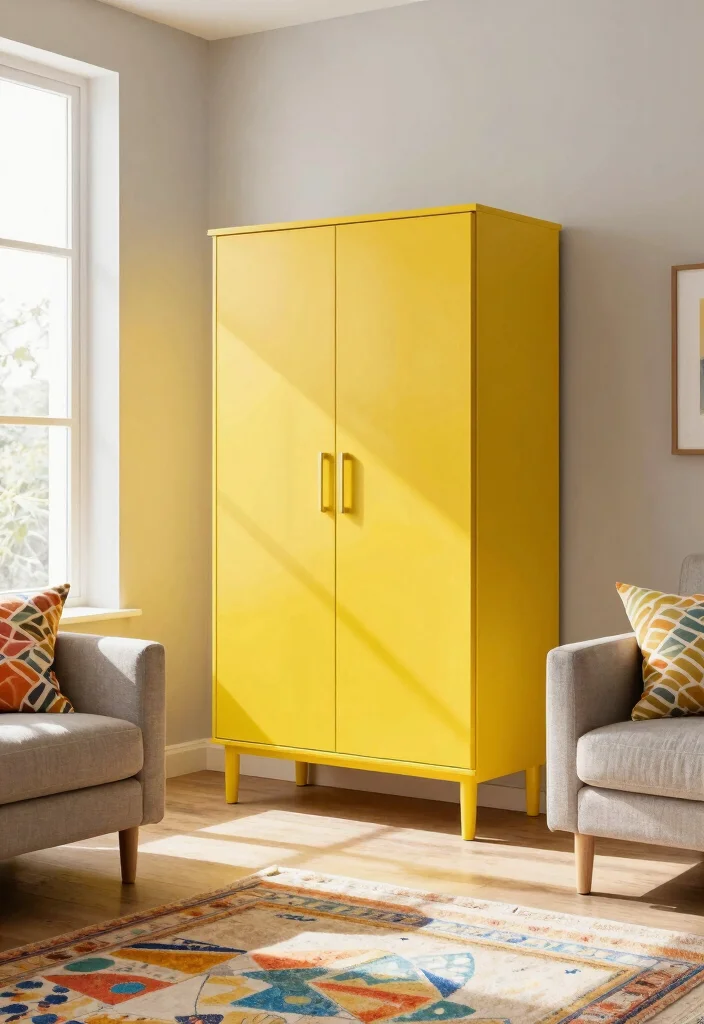 16 Cabinet Living Room Ideas: Functional and Elegant - 12. Colorful Accent Cabinets: Make a Statement 1