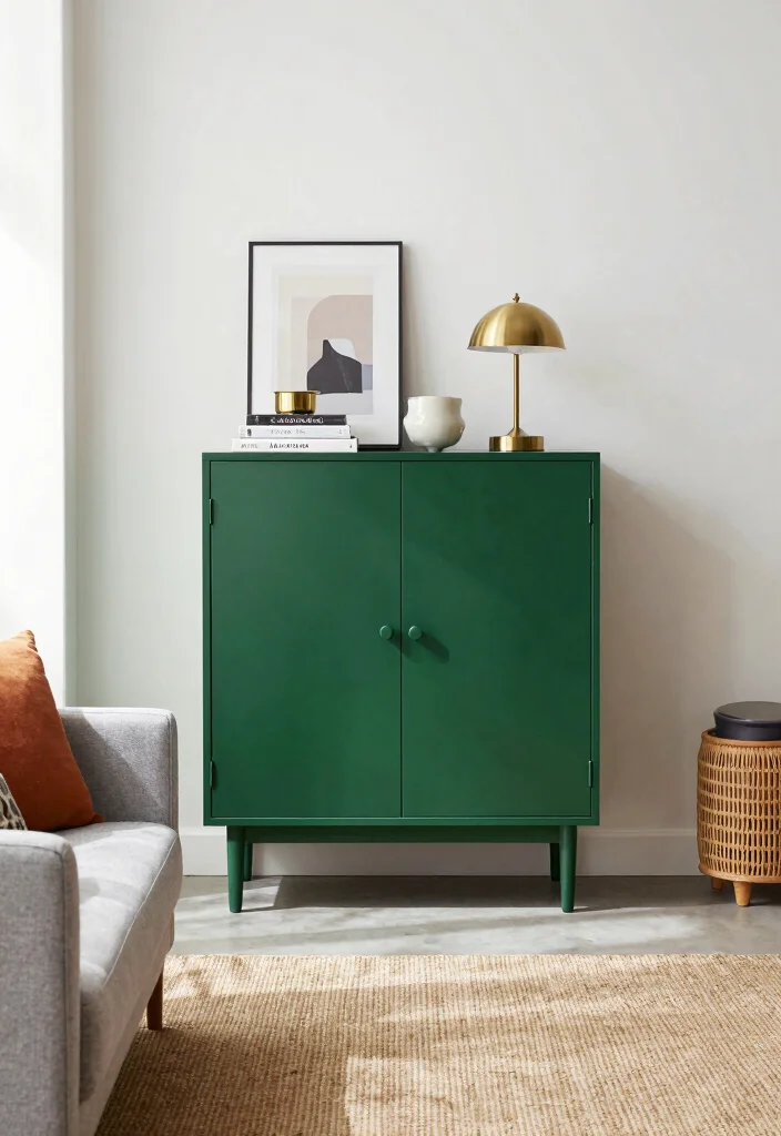 16 Cabinet Living Room Ideas: Functional and Elegant - 4. Minimalist Cabinets in Bold Colors 1