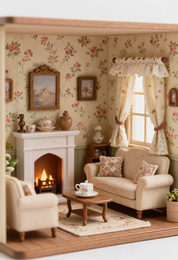 16 Dollhouse Living Room Ideas Miniature Charming Style - 5. English Country Cottage Charm 1