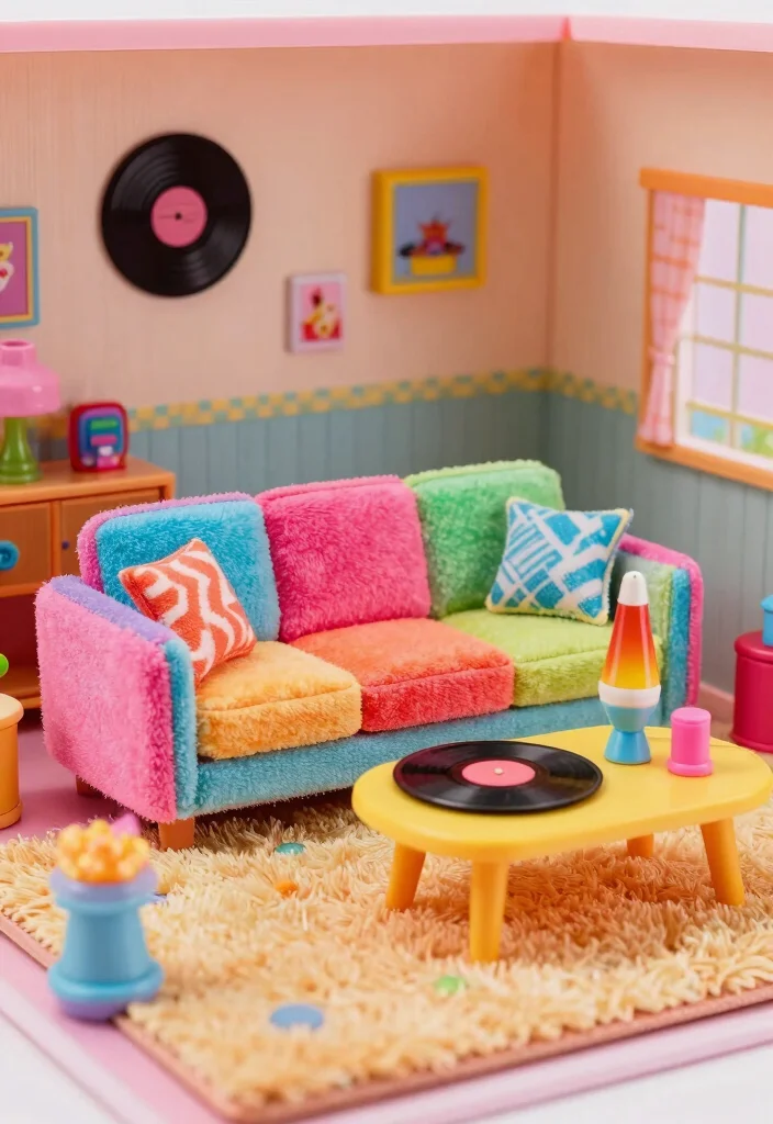 16 Dollhouse Living Room Ideas Miniature Charming Style - 6. Retro 70s Glam 1