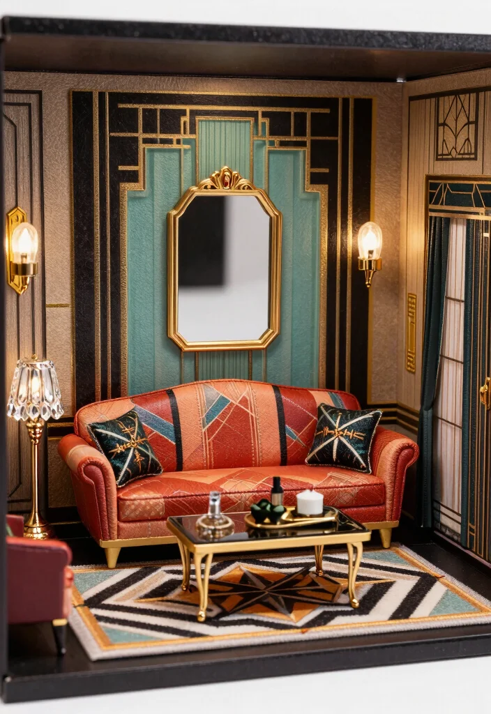 16 Dollhouse Living Room Ideas Miniature Charming Style - 9. Art Deco Glamour 1