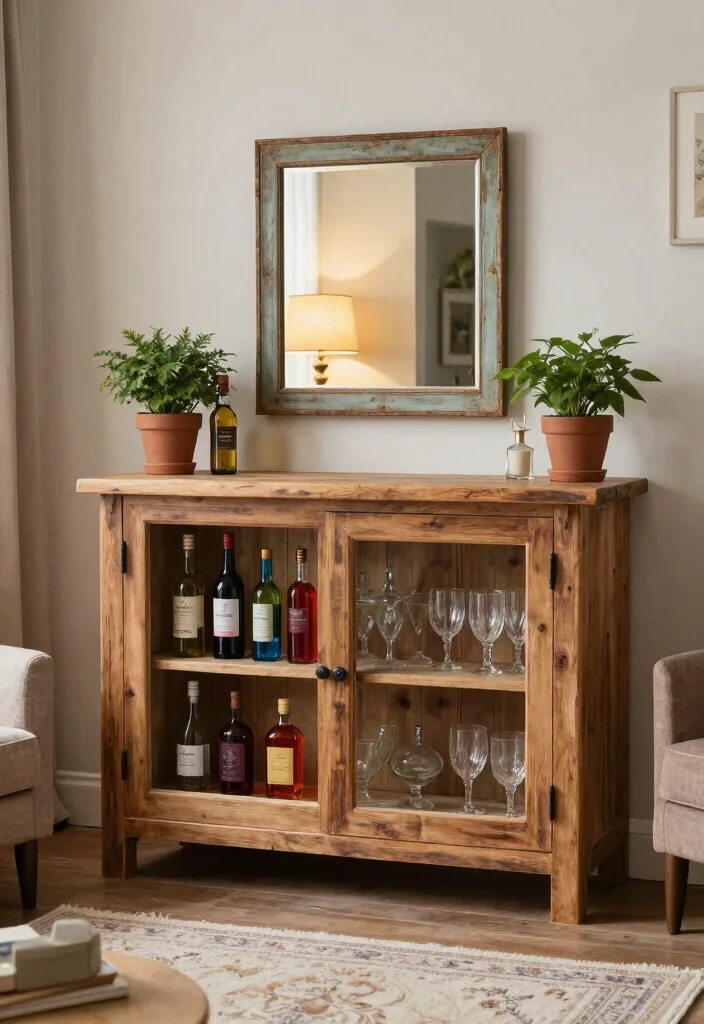 16 Living Room Bar Cabinet Ideas Chic Entertaining Storage - 1. Rustic Elegance with Reclaimed Wood 1