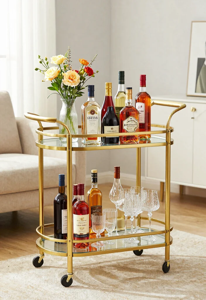 16 Living Room Bar Cabinet Ideas Chic Entertaining Storage - 7. Stylish Bar Cart for Entertaining 1