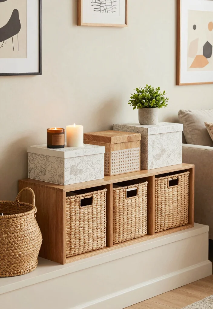16 Living Room Ledge Decor Ideas for Simple Styled Displays - 5. Chic Storage Solutions 1