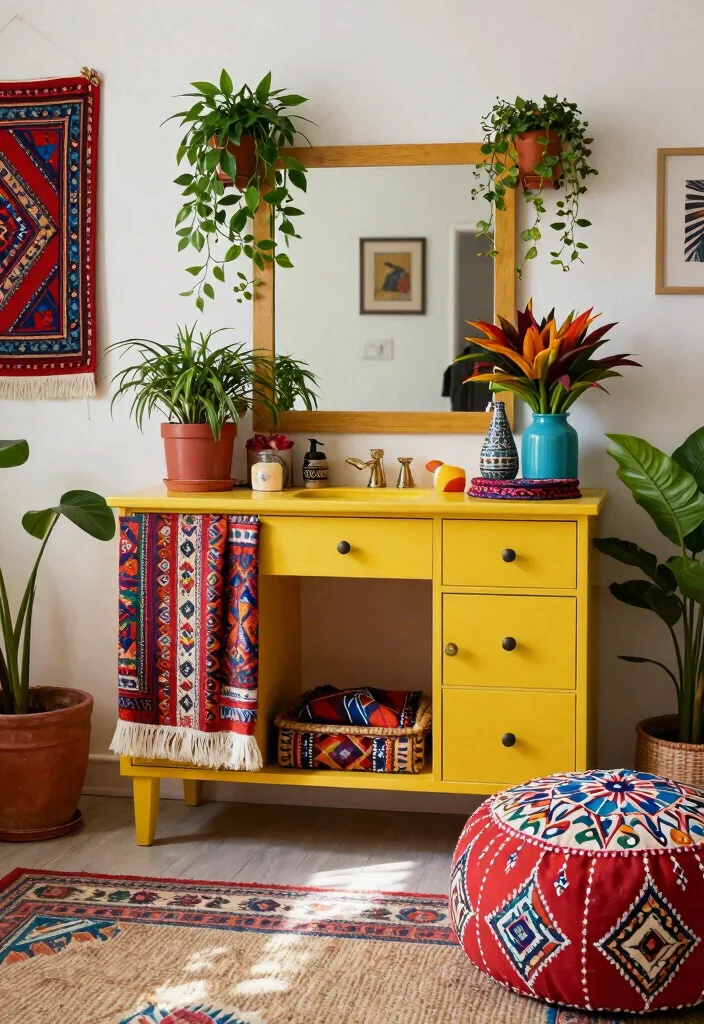 16 Living Room Vanity Ideas: Unexpected Chic Touch - 10. Bohemian Vibes 1