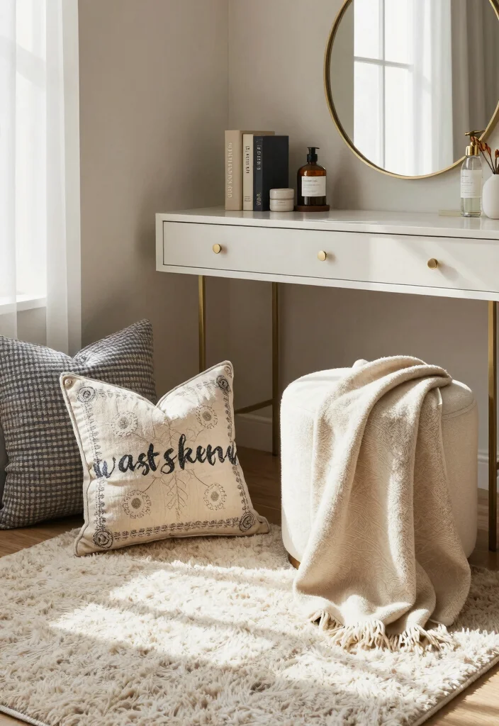 16 Living Room Vanity Ideas: Unexpected Chic Touch - 16. Incorporating Textiles 1