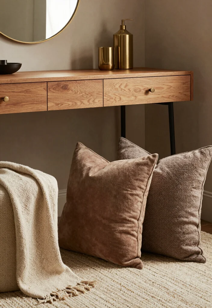 16 Living Room Vanity Ideas: Unexpected Chic Touch - 9. Layered Textures 1