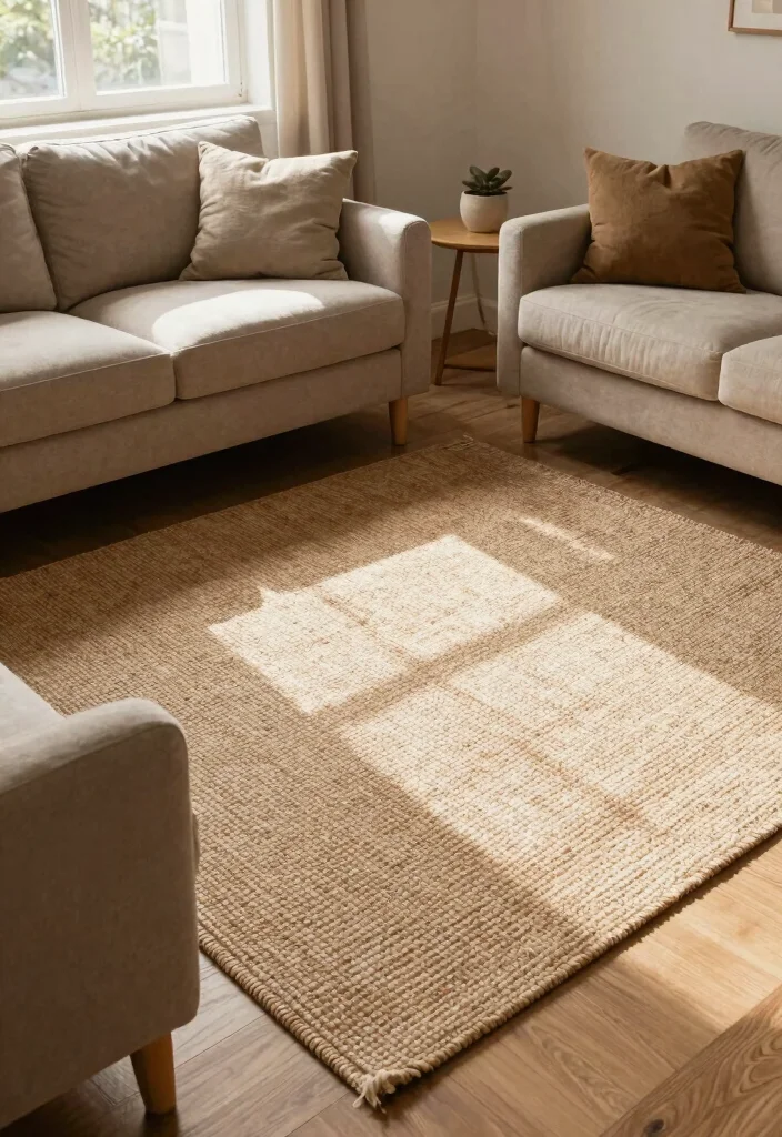 16 Organic Living Room Ideas: Natural Calm and Warm - 15. Soft, Natural Rugs 1