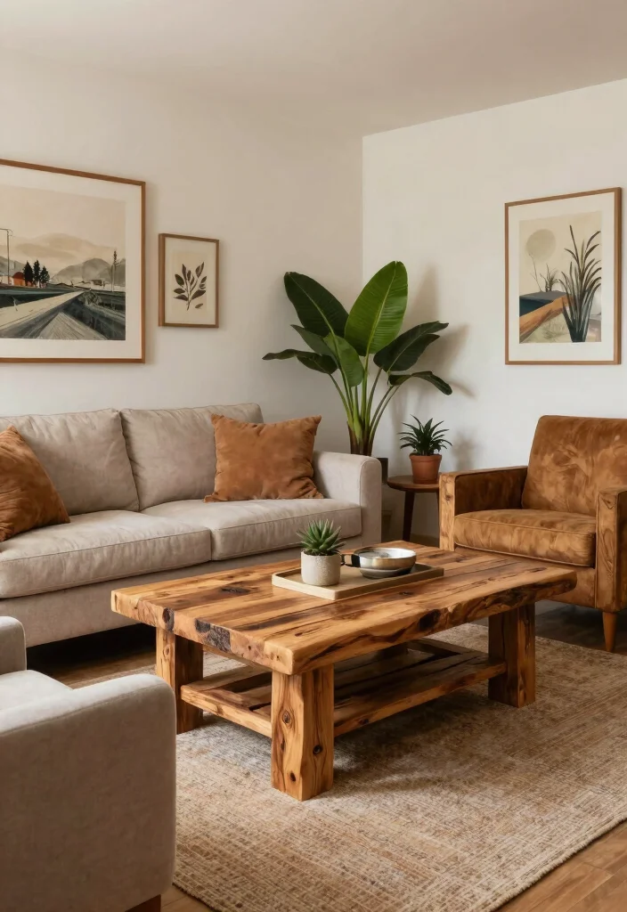 16 Organic Living Room Ideas: Natural Calm and Warm - 3. Reclaimed Wood Furniture 1