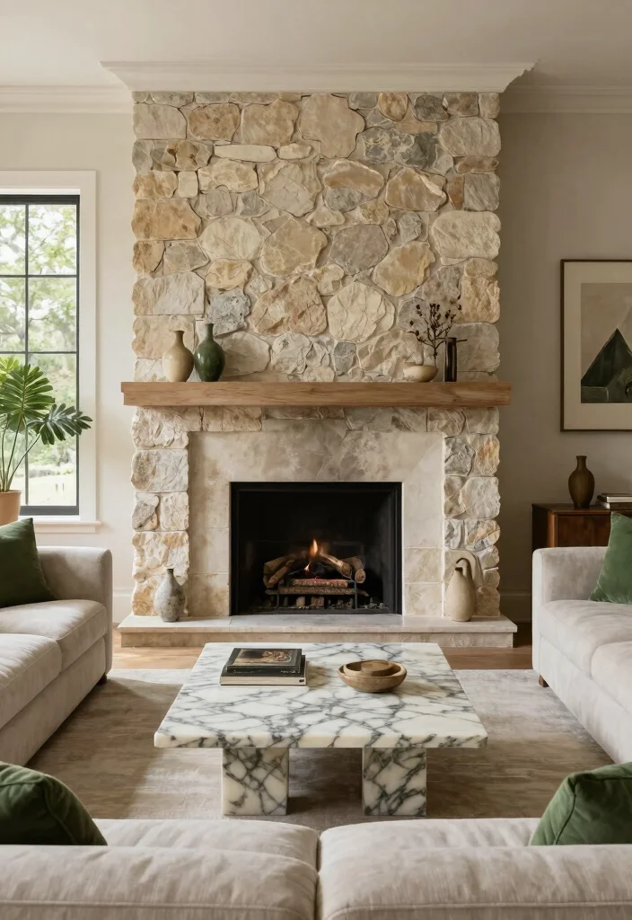 16 Organic Living Room Ideas: Natural Calm and Warm - 6. Natural Stone Accents 1