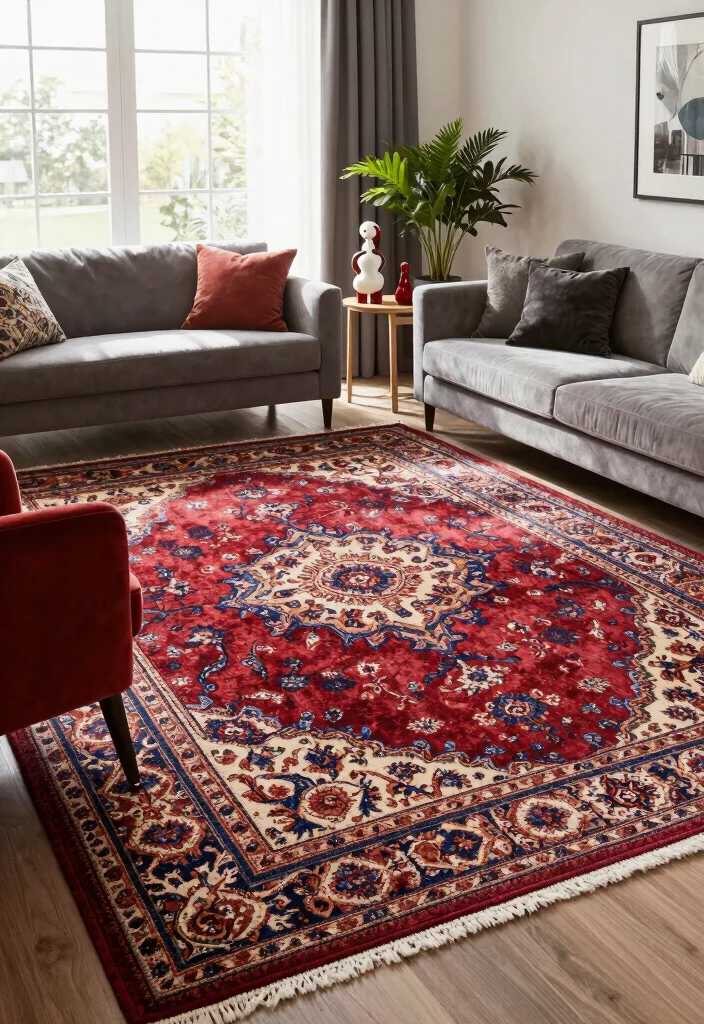16 Rockstar Living Room Ideas for Edgy Luxurious Vibes - 12. Luxury Rugs 1