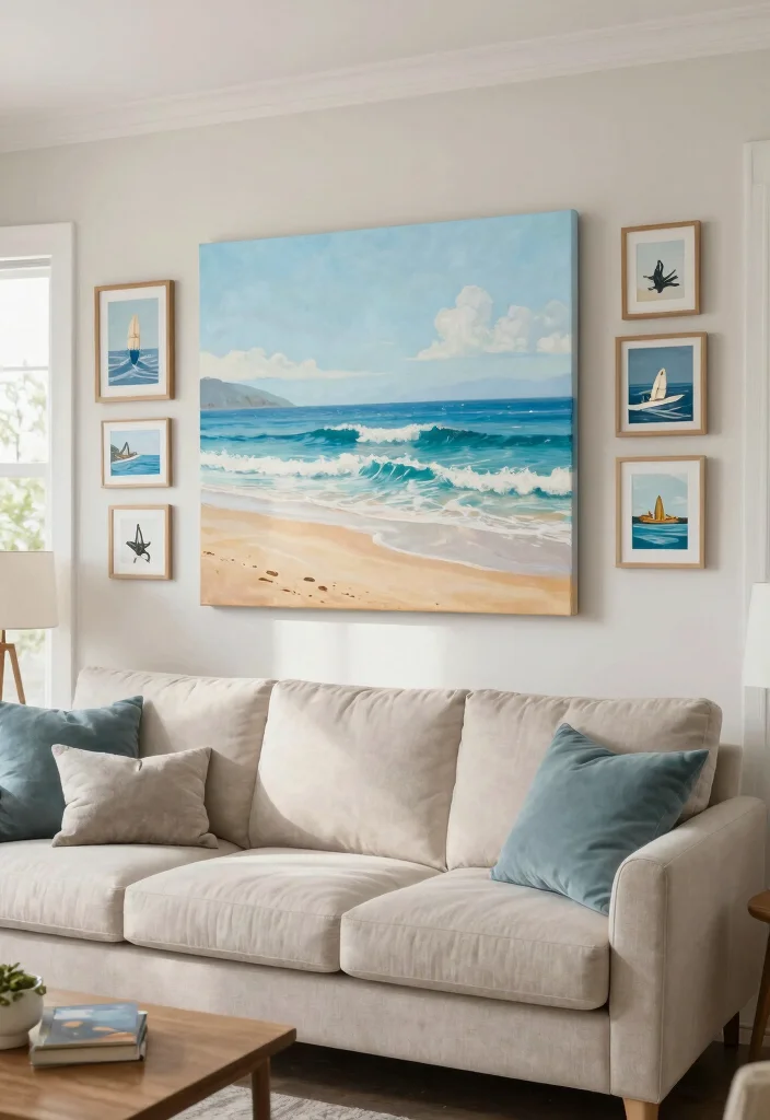 16 Surf Living Room Ideas: Breezy Coastal Cool - 6. Ocean-Inspired Artwork 1