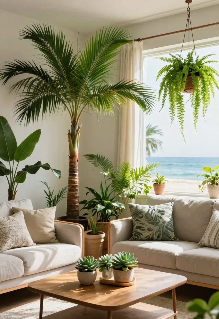 16 Surf Living Room Ideas: Breezy Coastal Cool - 8. Tropical Plants 1