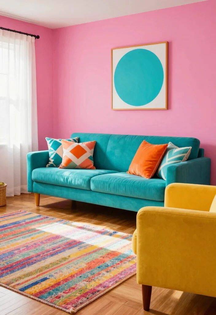 17 80s Living Room Aesthetic Ideas: Retro Bold Nostalgia - 1. Bold Color Palettes 1