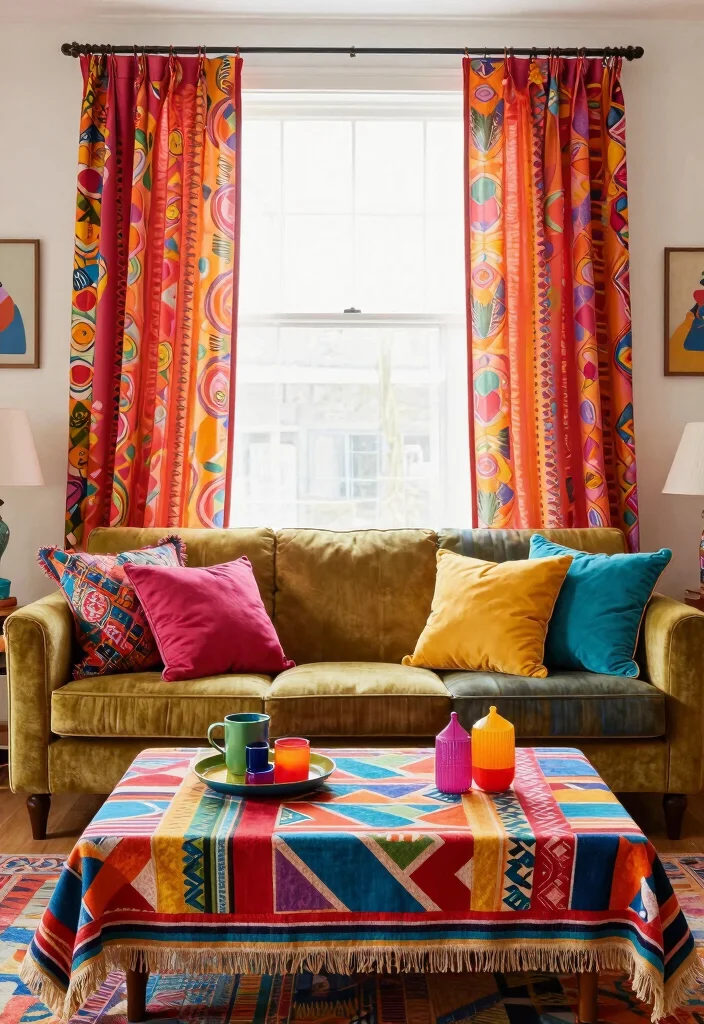 17 80s Living Room Aesthetic Ideas: Retro Bold Nostalgia - 11. Funky Textiles and Prints 1