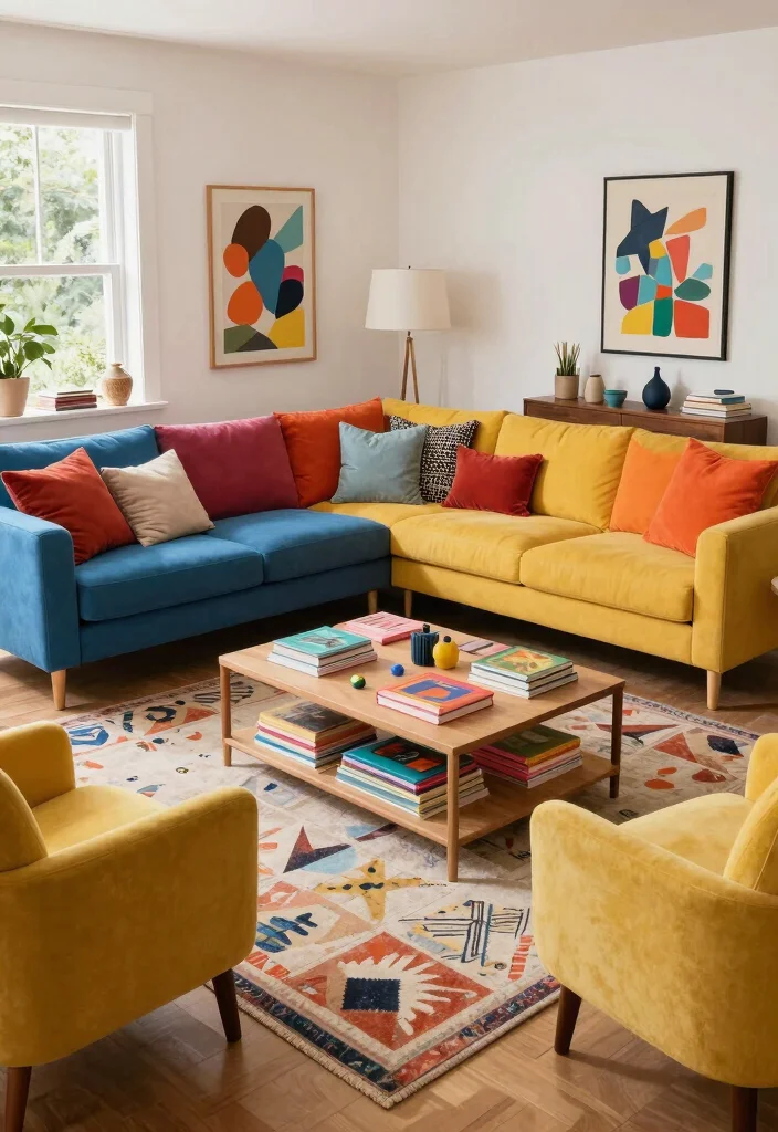 17 80s Living Room Aesthetic Ideas: Retro Bold Nostalgia - 13. Fun and Functional Furniture Arrangements 1