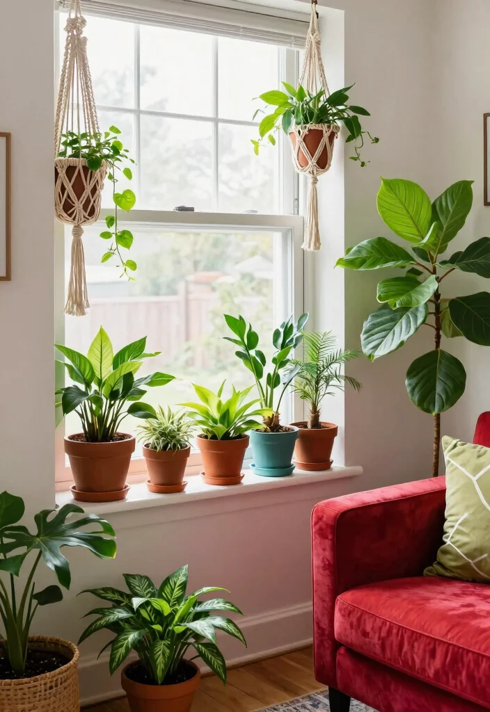 17 80s Living Room Aesthetic Ideas: Retro Bold Nostalgia - 15. Indoor Plants for Freshness 1