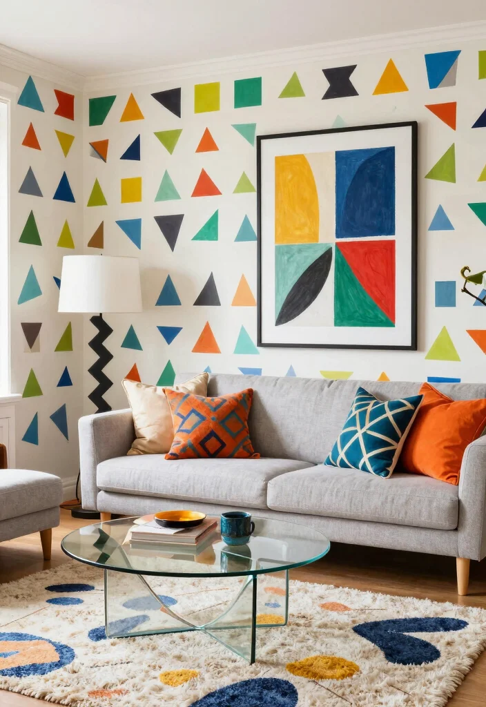 17 80s Living Room Aesthetic Ideas: Retro Bold Nostalgia - 2. Geometric Patterns and Shapes 1