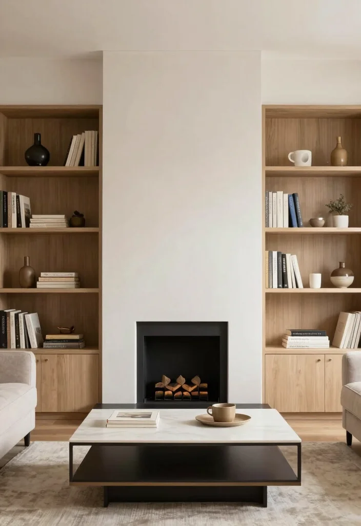 17 Chimney Living Room Ideas: Cozy Focal Point Designs - 14. Smart Storage: Functionality Meets Design 1