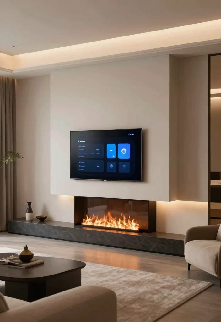 17 Chimney Living Room Ideas: Cozy Focal Point Designs - 16. Smart Technology: Modern Comfort 1