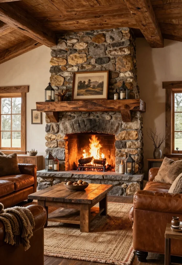 17 Chimney Living Room Ideas: Cozy Focal Point Designs - 2. Rustic Charm: Warmth and Wood Accents 1