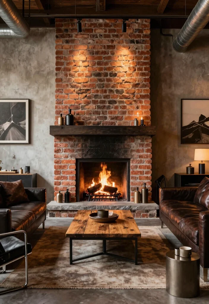 17 Chimney Living Room Ideas: Cozy Focal Point Designs - 5. Industrial Edge: Raw and Urban 1