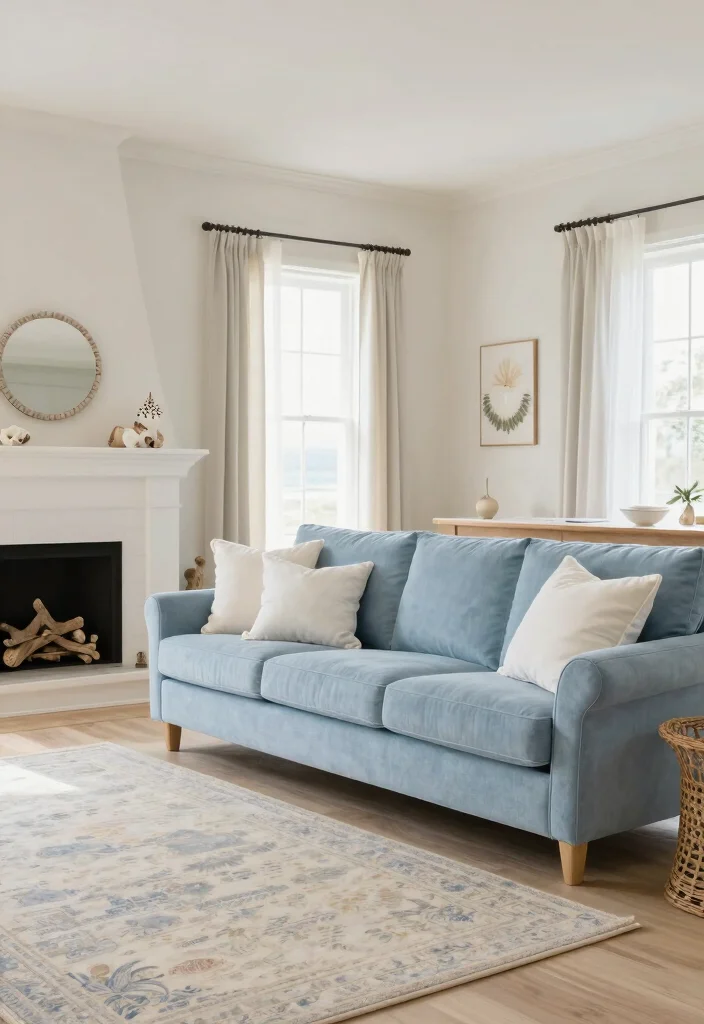 17 Chimney Living Room Ideas: Cozy Focal Point Designs - 7. Coastal Vibes: Light, Airy, and Laid-back 1