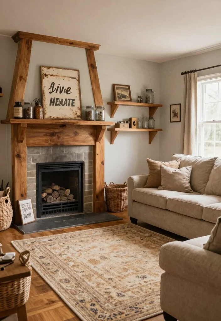 17 Chimney Living Room Ideas: Cozy Focal Point Designs - 9. Farmhouse Cozy: Functionality Meets Comfort 1