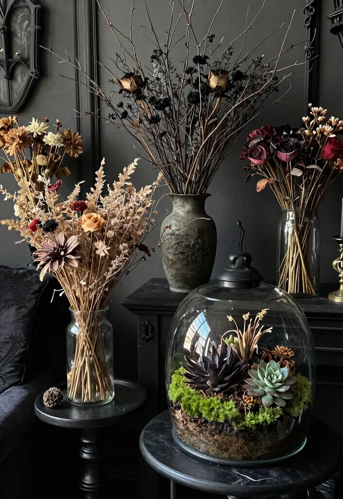 17 Goth Living Room Ideas: Dark, Moody, and Dramatic - 15. Utilize Natural Elements 1