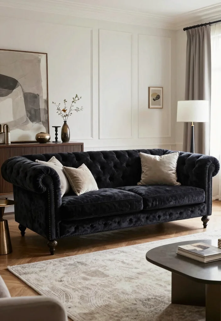 17 Goth Living Room Ideas: Dark, Moody, and Dramatic - 16. Statement Sofas 1