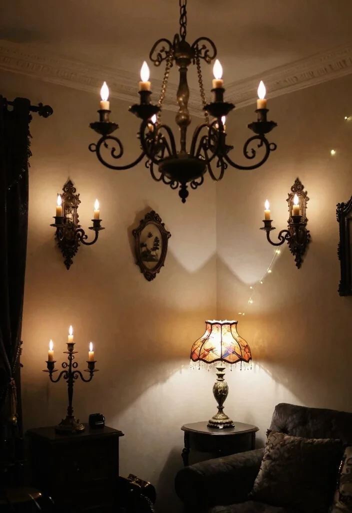 17 Goth Living Room Ideas: Dark, Moody, and Dramatic - 2. Gothic Fixtures and Lighting 1