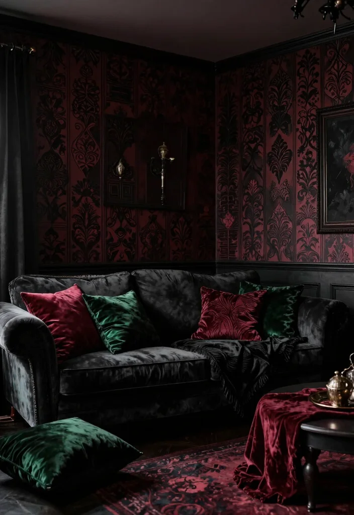 17 Goth Living Room Ideas: Dark, Moody, and Dramatic - 3. Moody Color Palette 1
