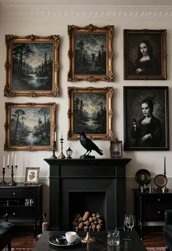 17 Goth Living Room Ideas: Dark, Moody, and Dramatic - 5. Statement Art Pieces 1