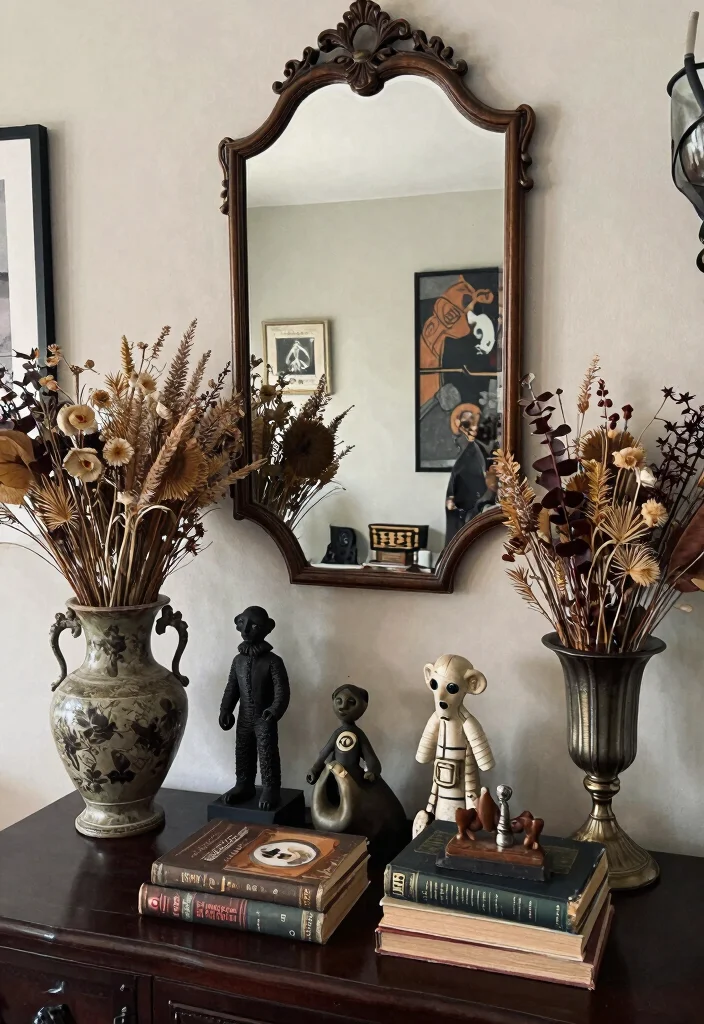 17 Goth Living Room Ideas: Dark, Moody, and Dramatic - 7. Eclectic Decorative Accents 1