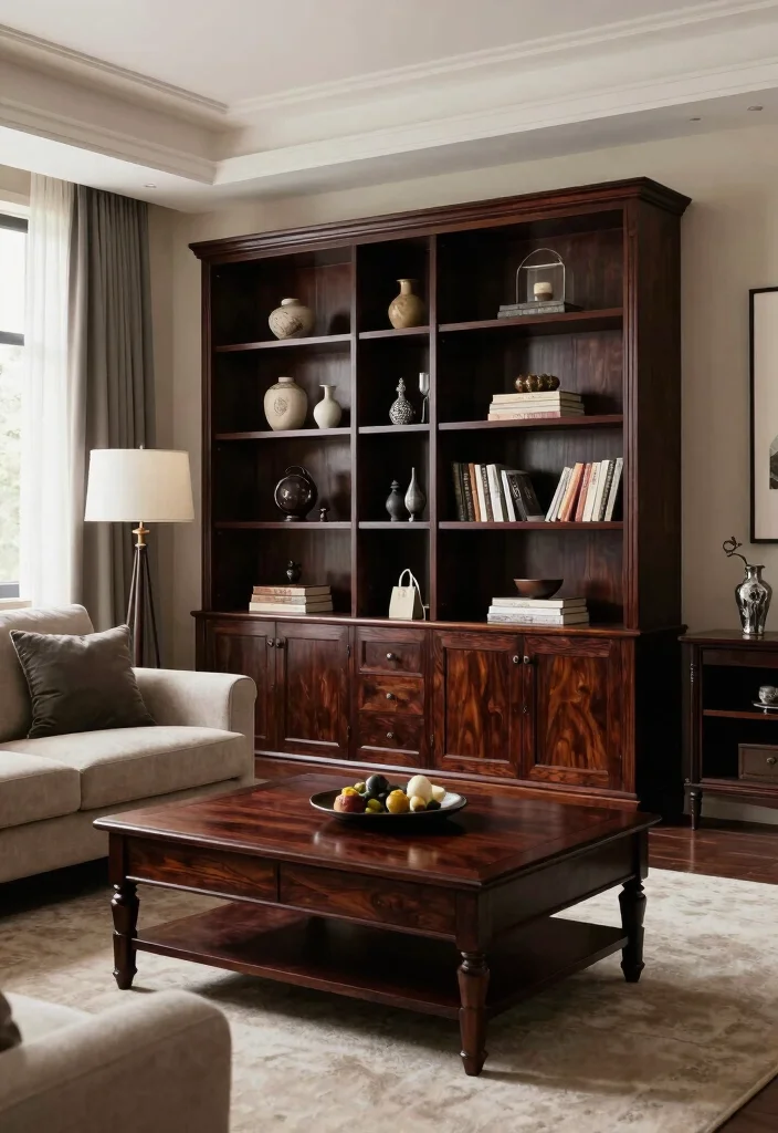 17 Goth Living Room Ideas: Dark, Moody, and Dramatic - 8. Dark Wood Accents 1