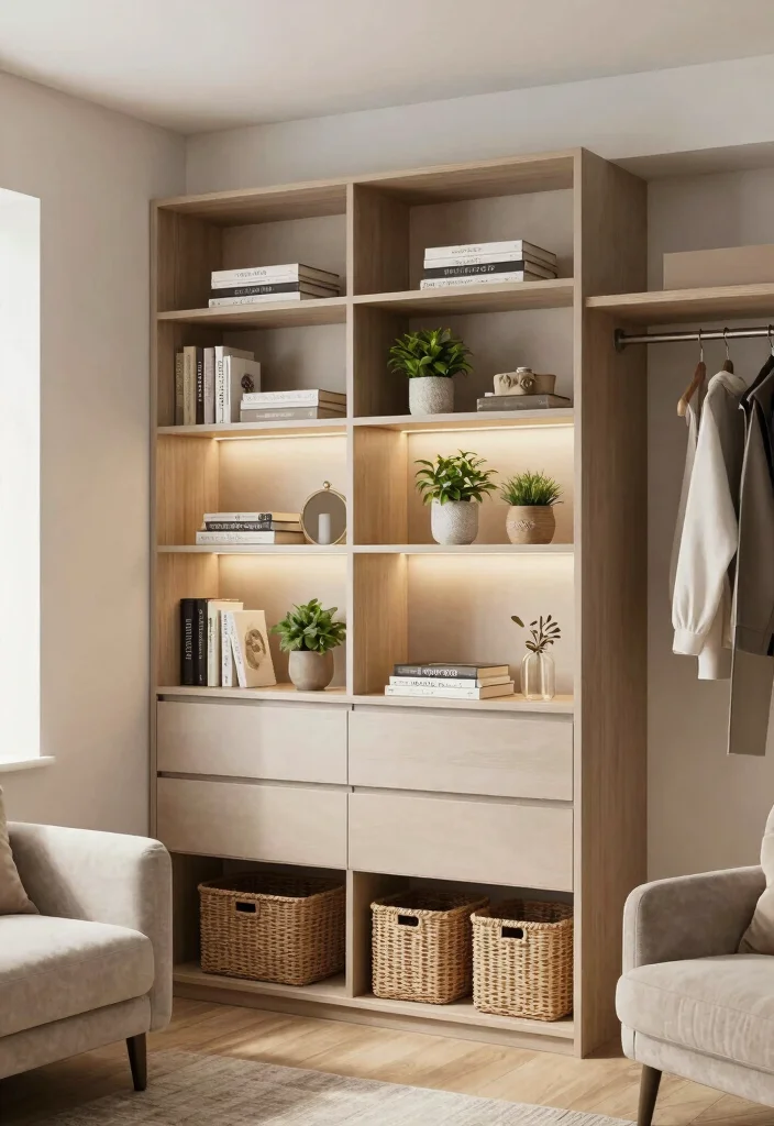17 Living Room Closet Ideas for Hidden Storage Solutions - 1. Multi-Functional Shelving 1