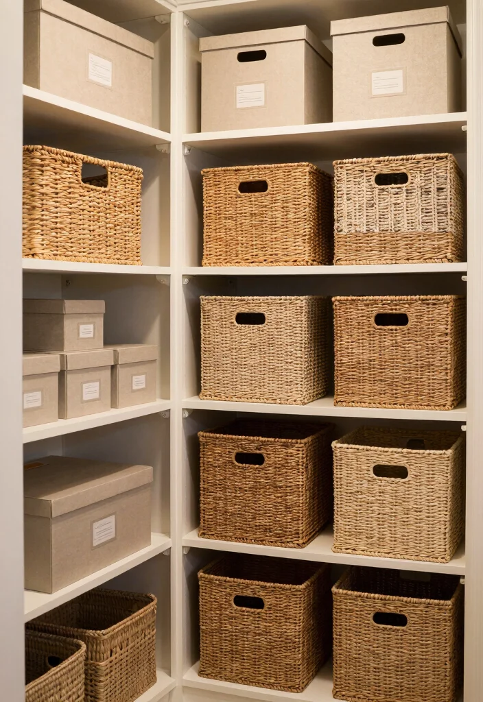17 Living Room Closet Ideas for Hidden Storage Solutions - 3. Stylish Baskets and Boxes 1