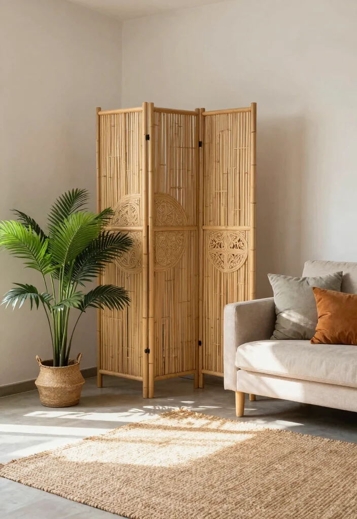 17 Living Room Separator Ideas for Smart Space Division - 1. Natural Bamboo Room Divider 1