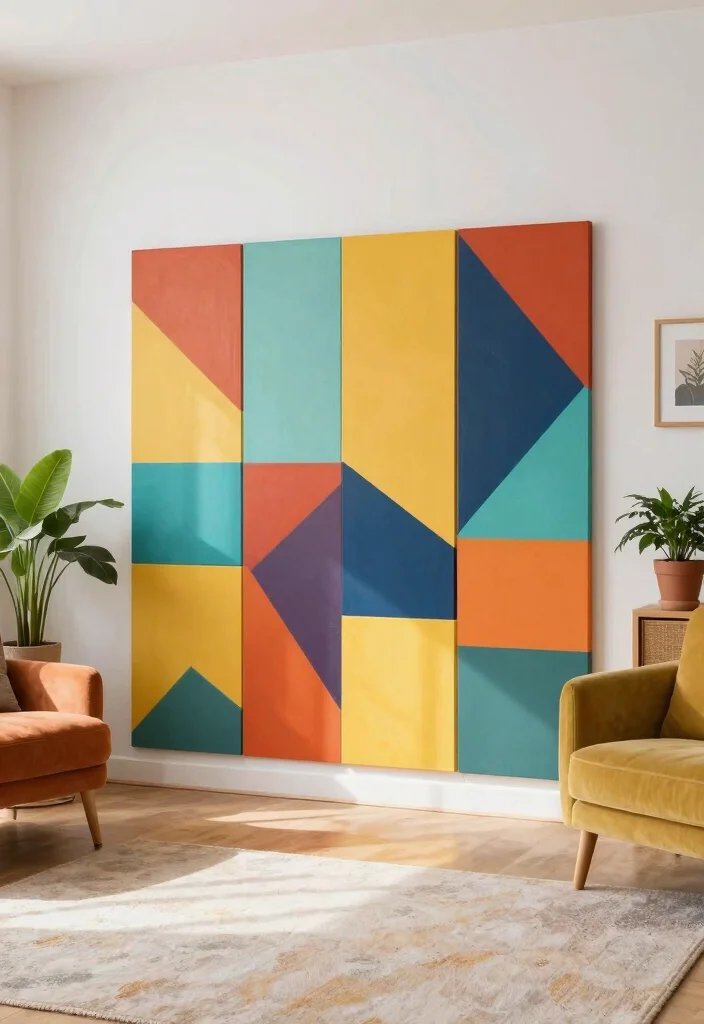 17 Living Room Separator Ideas for Smart Space Division - 12. Colorful Wall Panels 1