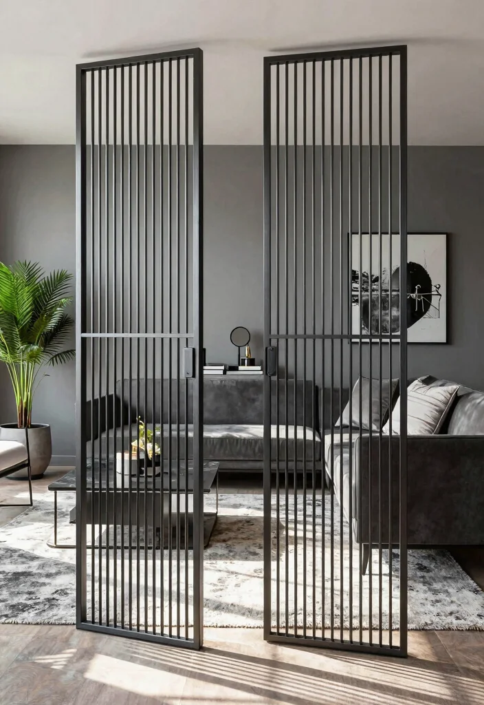 17 Living Room Separator Ideas for Smart Space Division - 14. Metal Grate Dividers 1
