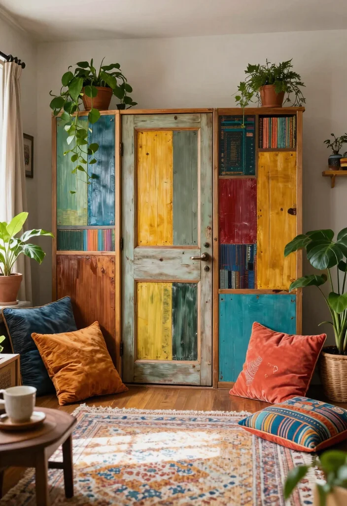 17 Living Room Separator Ideas for Smart Space Division - 16. Upcycled Materials for Unique Separators 1