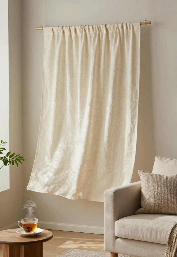 17 Living Room Separator Ideas for Smart Space Division - 2. Fabric Hanging Screens 1