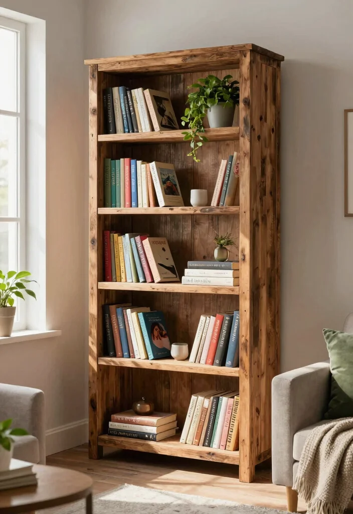 17 Living Room Separator Ideas for Smart Space Division - 3. Reclaimed Wood Bookcase 1