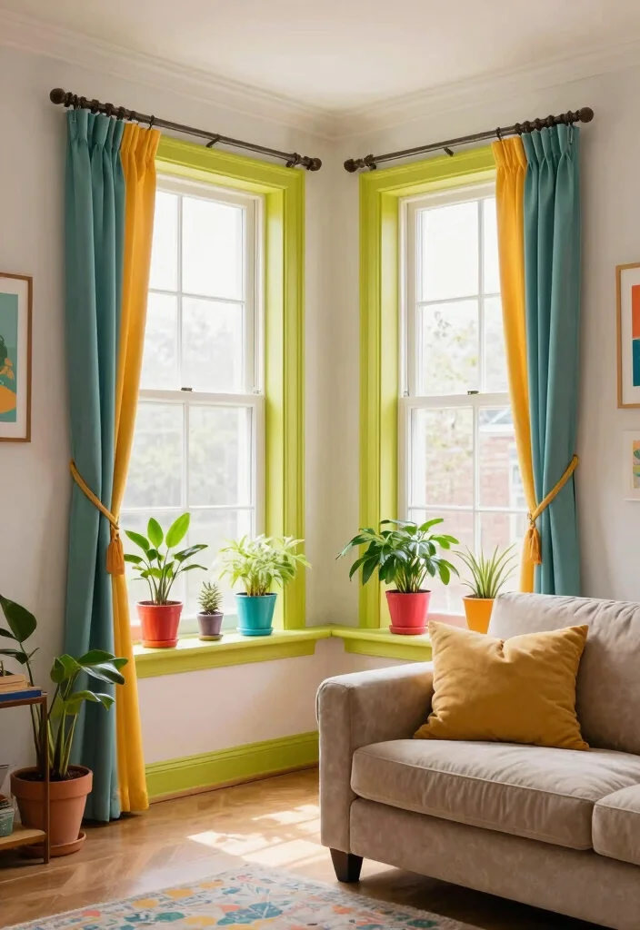 17 Living Room Window Decor Ideas Frame the View Beautifully - 11. Colorful Window Accents 1