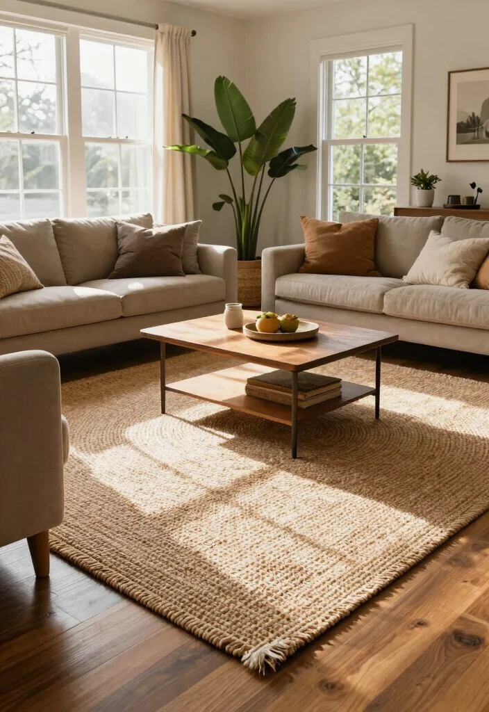 17 Living Room Window Decor Ideas Frame the View Beautifully - 12. Natural Fiber Rugs to Anchor the Space 1