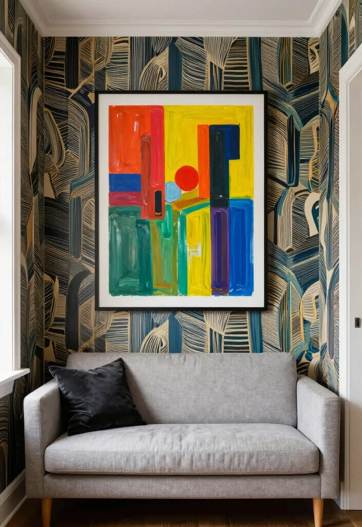 17 Narrow Living Room Design Ideas: Smart Space Solutions - 10. Artistic Wall Treatments 1