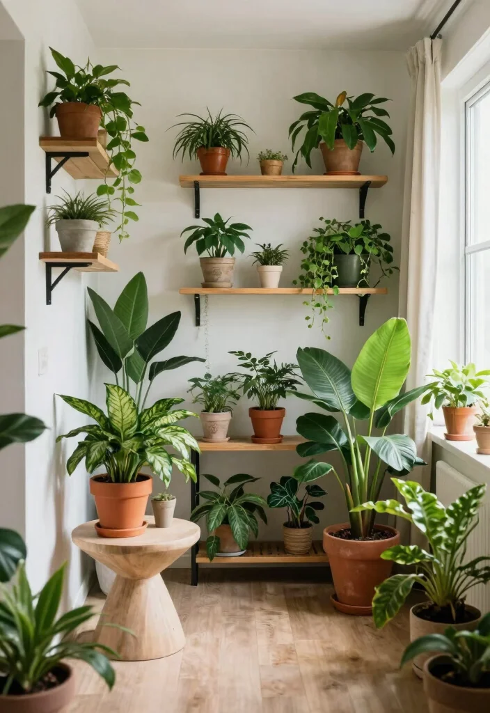 17 Narrow Living Room Design Ideas: Smart Space Solutions - 15. Greenery for Freshness 1