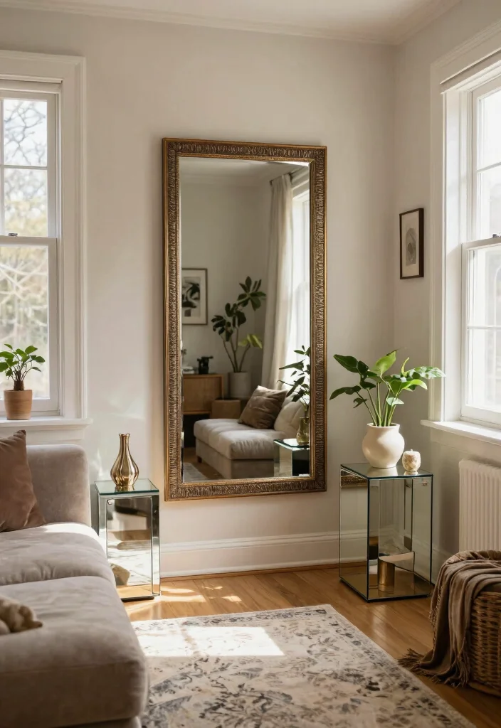 17 Narrow Living Room Design Ideas: Smart Space Solutions - 4. Mirrors for Depth 1