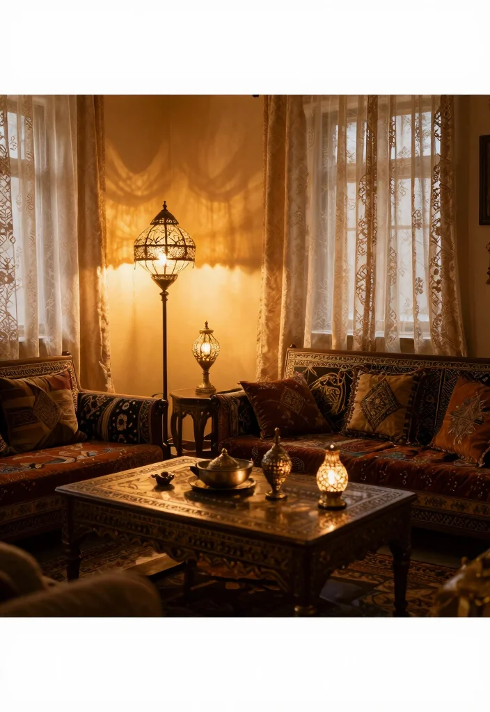 18 Persian Living Room Ideas: Rich Patterns and Heritage - 6. Layer Lighting for Ambiance 1